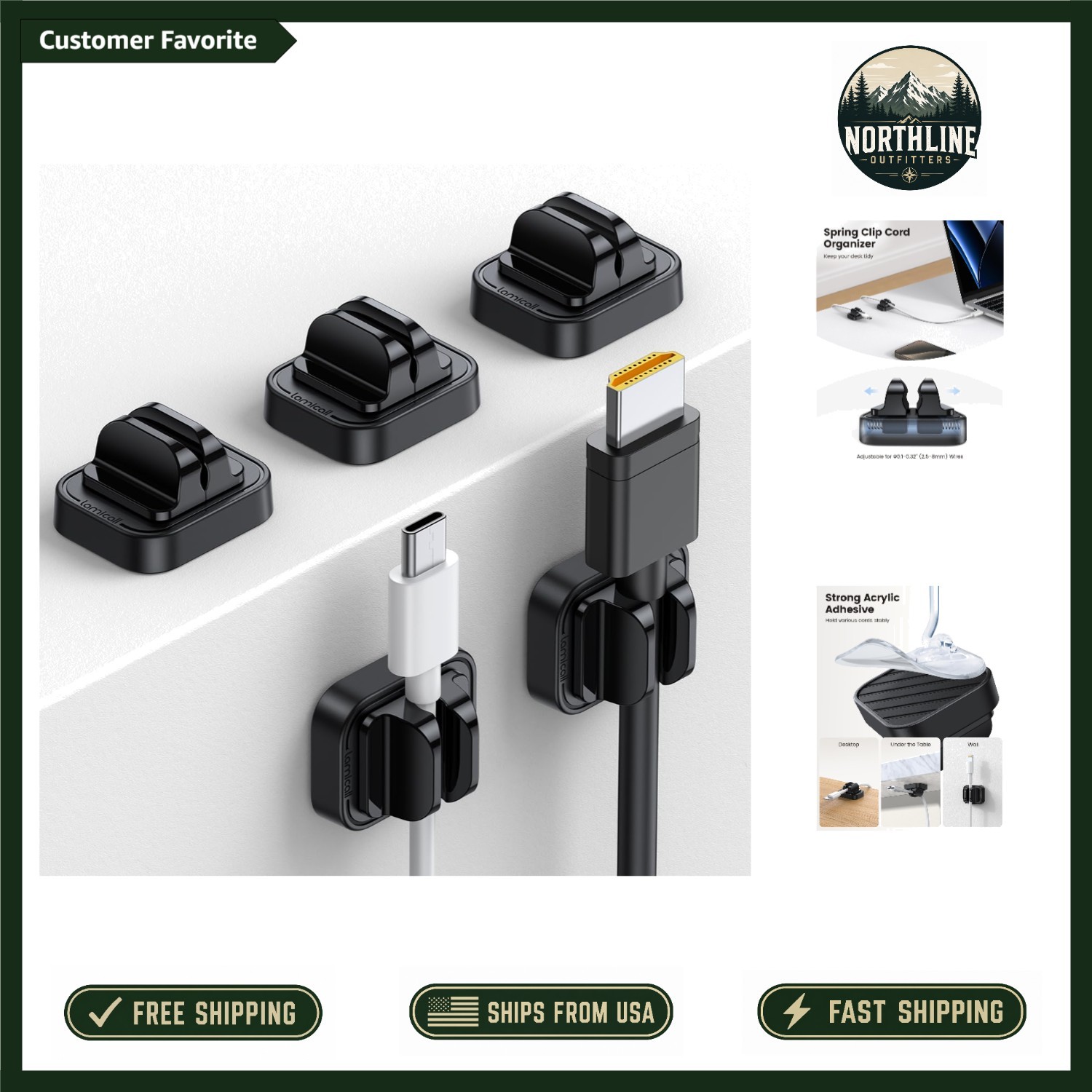 Effortless Cable Management: 5-Pack Self-Adhesive Spring Clips for Neat Spaces