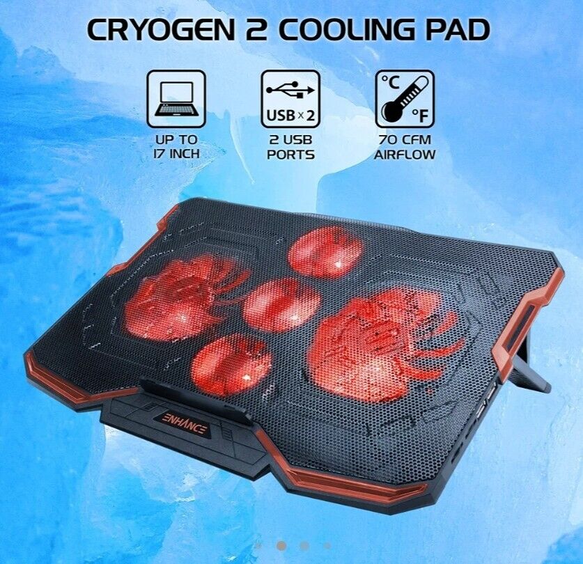 ENHANCE Cryogen2 Gaming Laptop Cooling Pad -   New In Open Box -tested