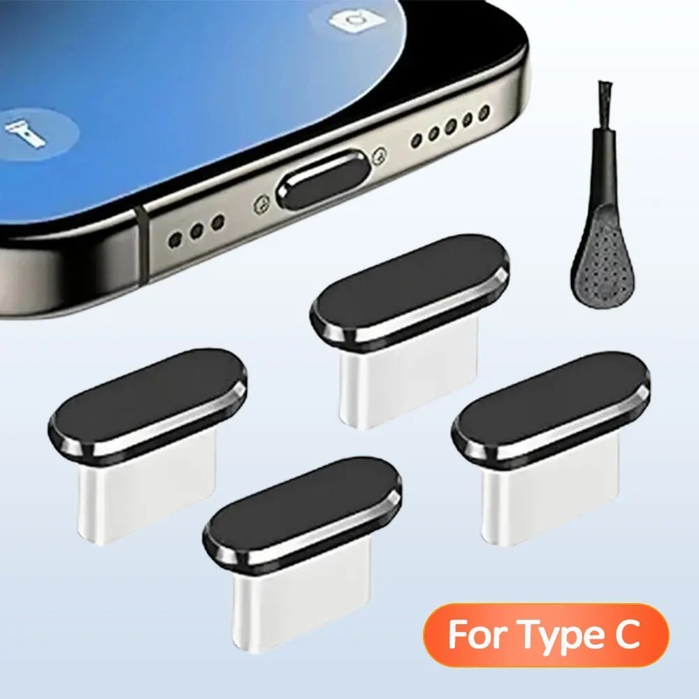 USB C Dust Plug With Cleaning Brush, Metal Type C Charging Port Cover, Anti Dust