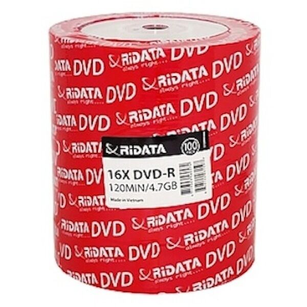 100 Ritek Ridata Branded 16X Logo Top DVD-R DVDR Blank Disc Media 4.7GB