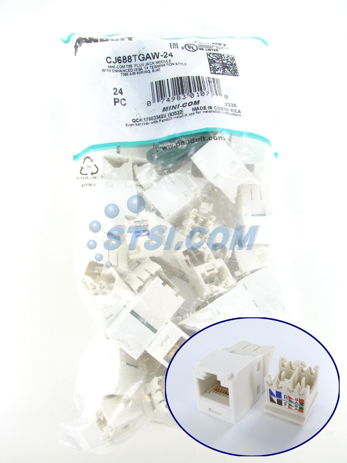 (24-PACK) Panduit CJ688TGAW-24 Mini-Com Cat6 Jack, Arctic White, GENUINE ~STSI