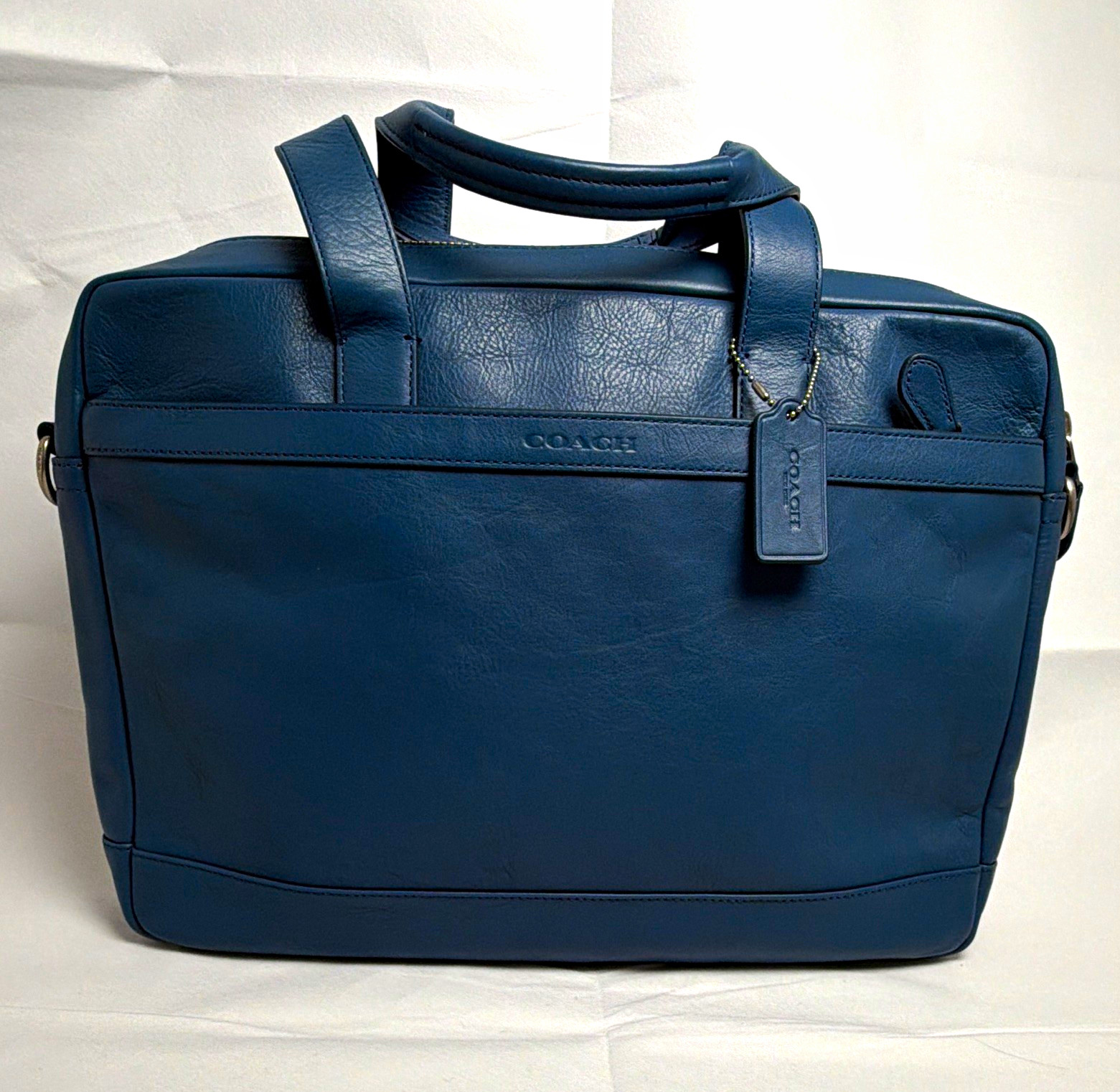 Coach Hudson Blue Leather 15 in Laptop Briefcase w/ Adjustable Strap F71561