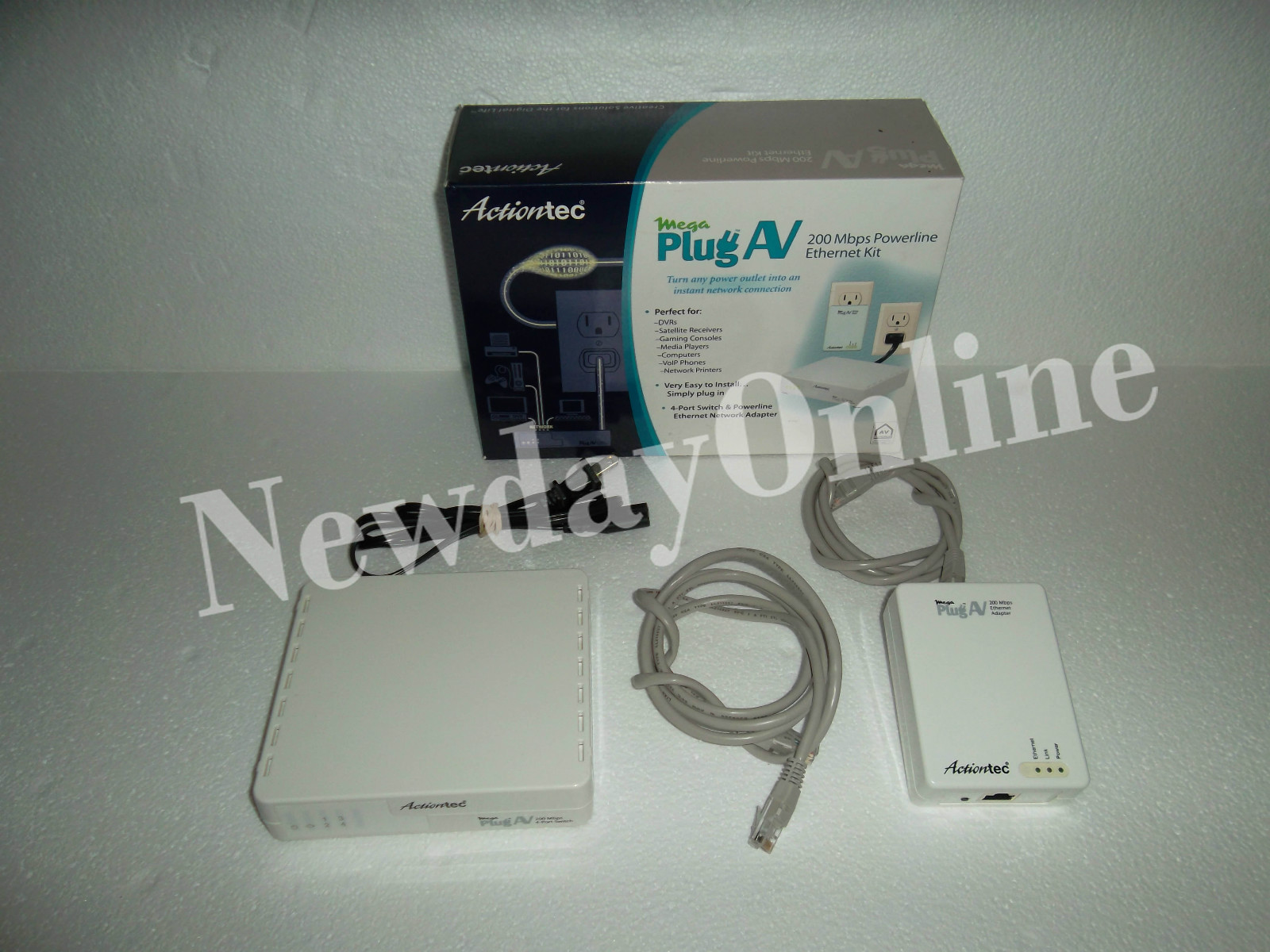 Actiontec MegaPlug AV 200Mbps Powerline Network Adapter Kit RJ-45 HLE20043-01KP