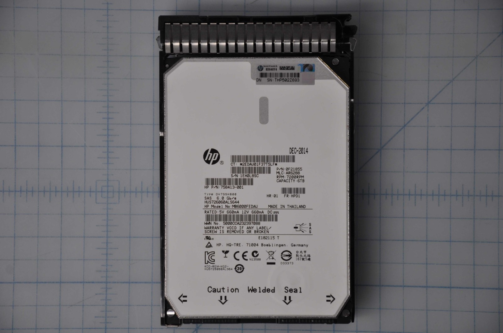 HP 6TB HOTPLUG SAS HARD DISK DRIVE 7,200 RPM 6GB/SEC TRANSFER GRADE A 761497-001