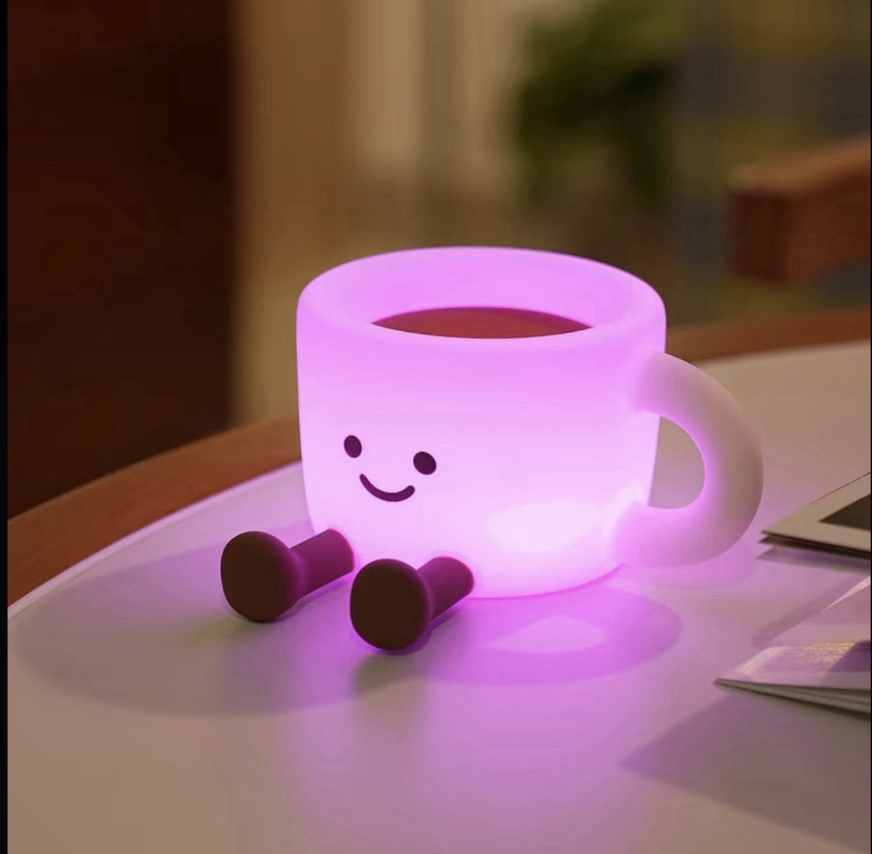 Cute Coffee Cup LED Night Light 7 Color Changing Lamp Phone Stand 30 Min Timer