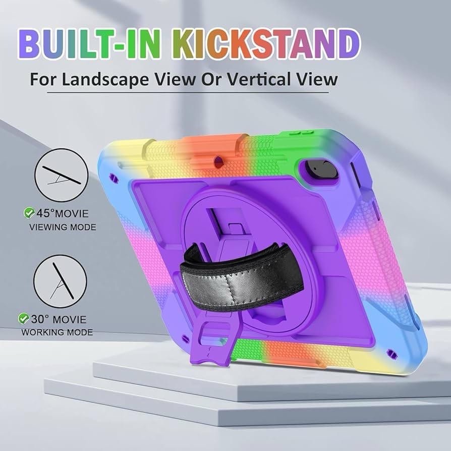 Multicolor Rugged Tablet Case with Kickstand and Rotatable Hand Strap