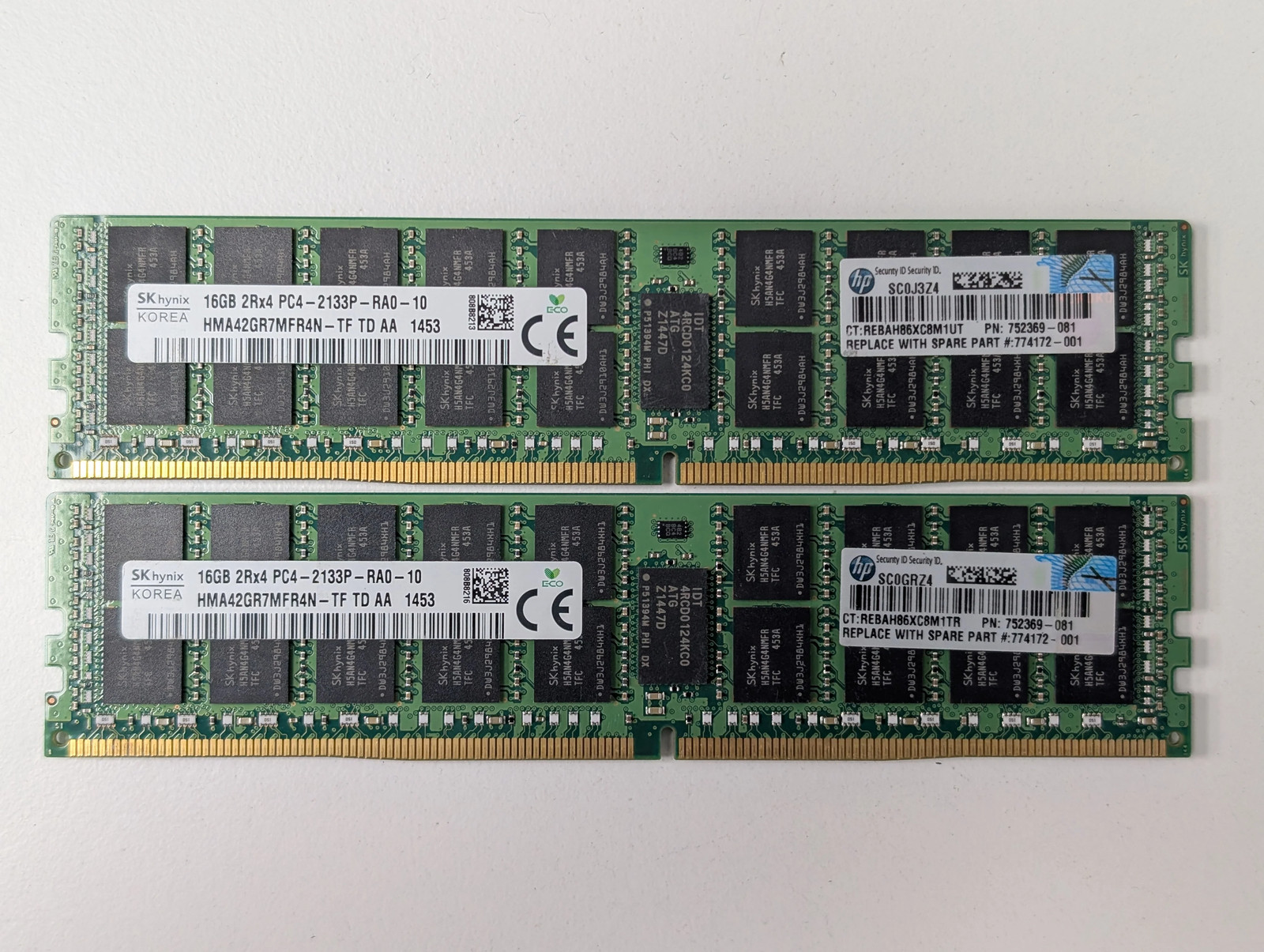 SK Hynix 32GB Kit 2x16GB DDR4 2133MHz PC4-17000 ECC RDIMM Server RAM 774172-001