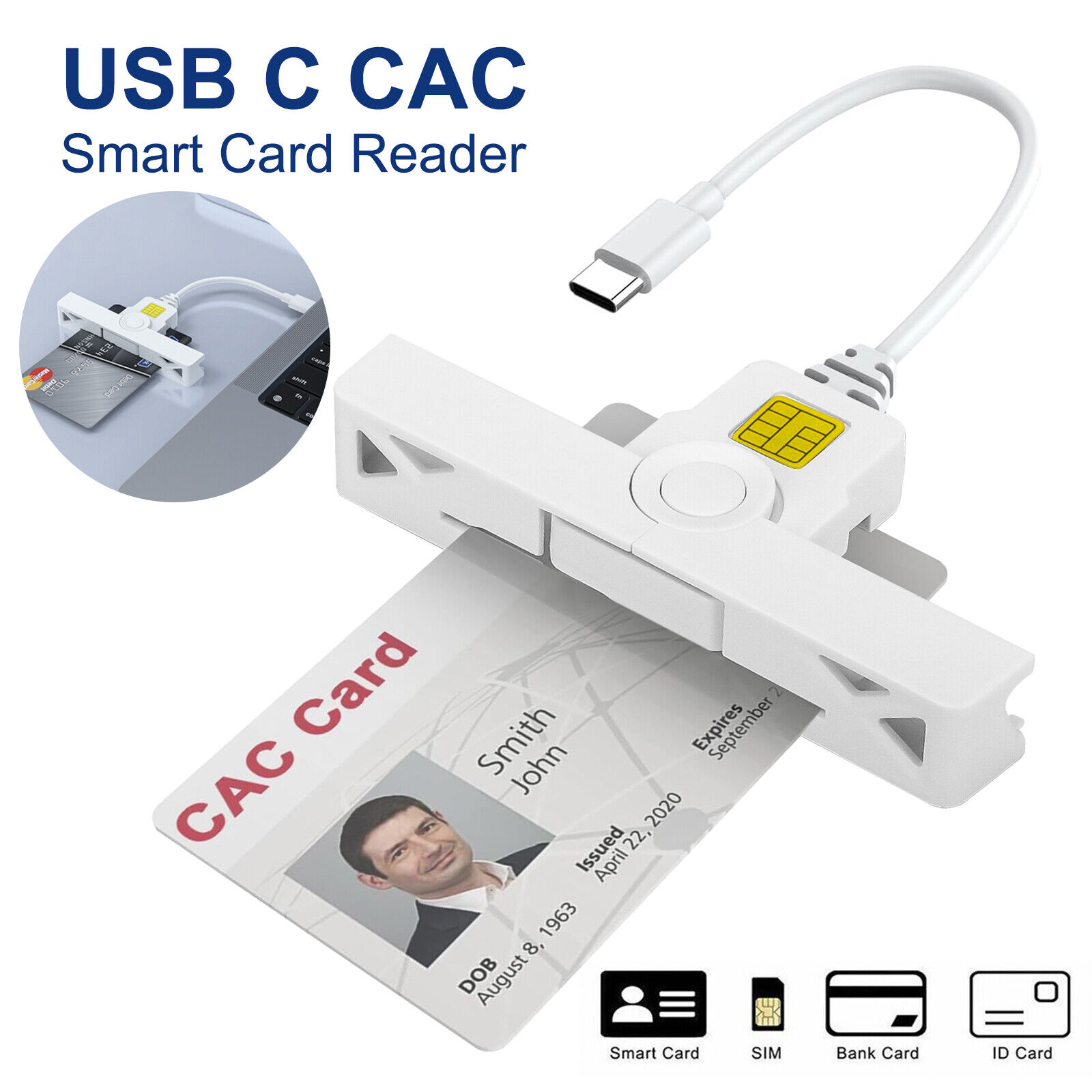 Type C DOD Military USB C Common Access CAC Card Reader for Windows Mac OS Linux
