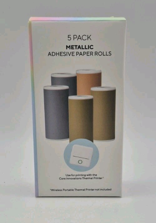 Core Innovations 5 Pack Metallic Adhesive Thermal Paper Rolls Gold Silver Copper