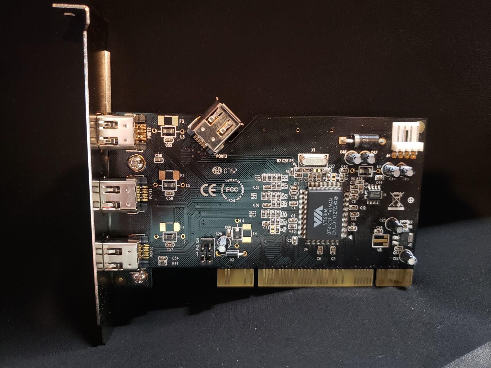 VIA VT6306-B01, 4 Port PCI Firewire Card, Mark C PCB Circuit Board Expansion Car