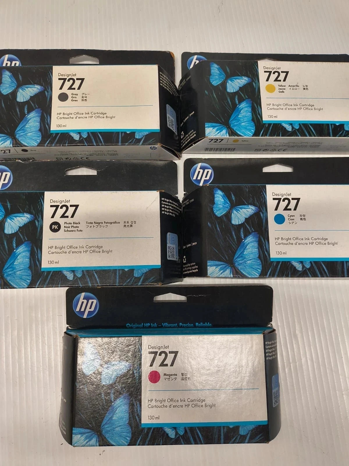 Lot 5 HP Bright office Ink Cartridge 727 Gray/Yellow/Black/Cyan/Magenta
