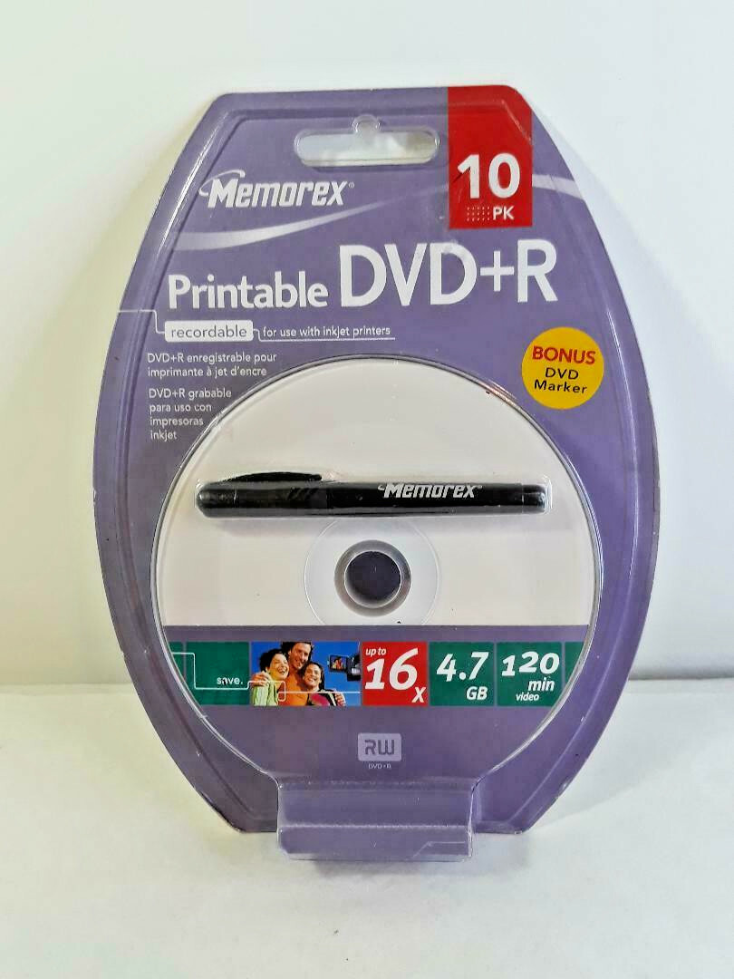 MEMOREX PRINTABLE DVD-R 10 Pack with Marker 10pk ~ Ships FREE