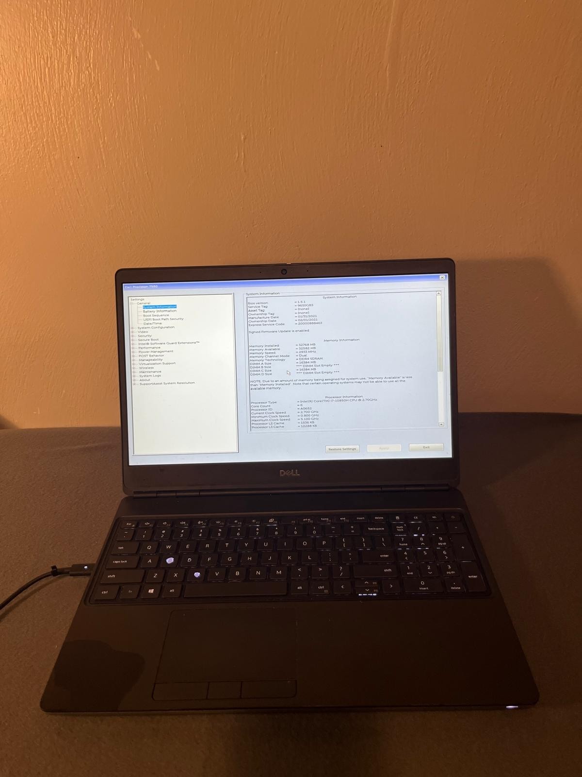 Dell Precision 7550 i7-10750H 32GB RAM NVIDIA Quadro T1000 No SSD/OS