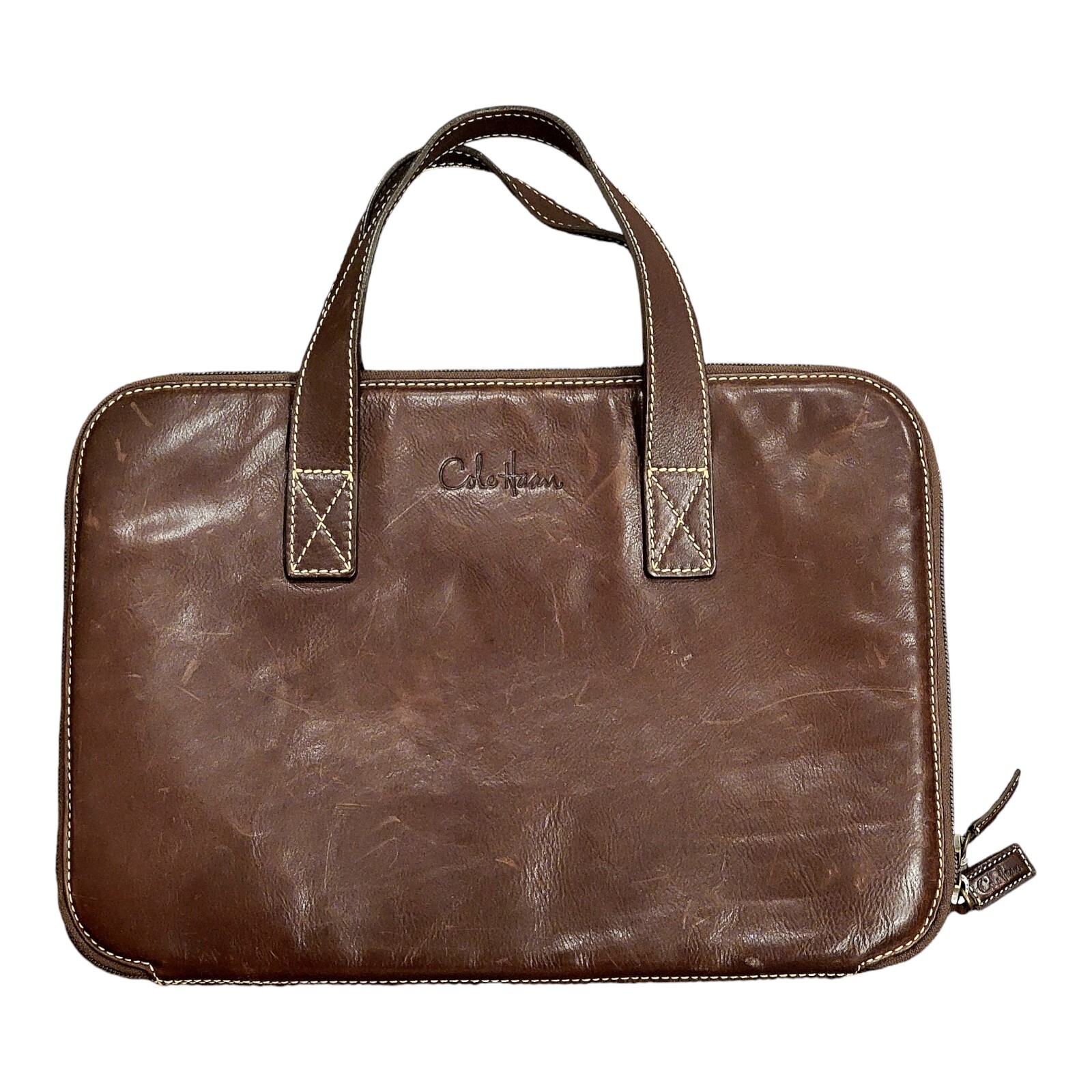 Cole Haan Designer Genuine Brown Leather Computer Sleeve EUC
