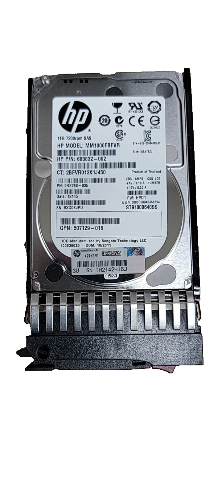 HP 1TB 7200RPM SAS MM1000FBFVR 605832-002 9RZ268-035 6Gbs 2.5"  with Tray