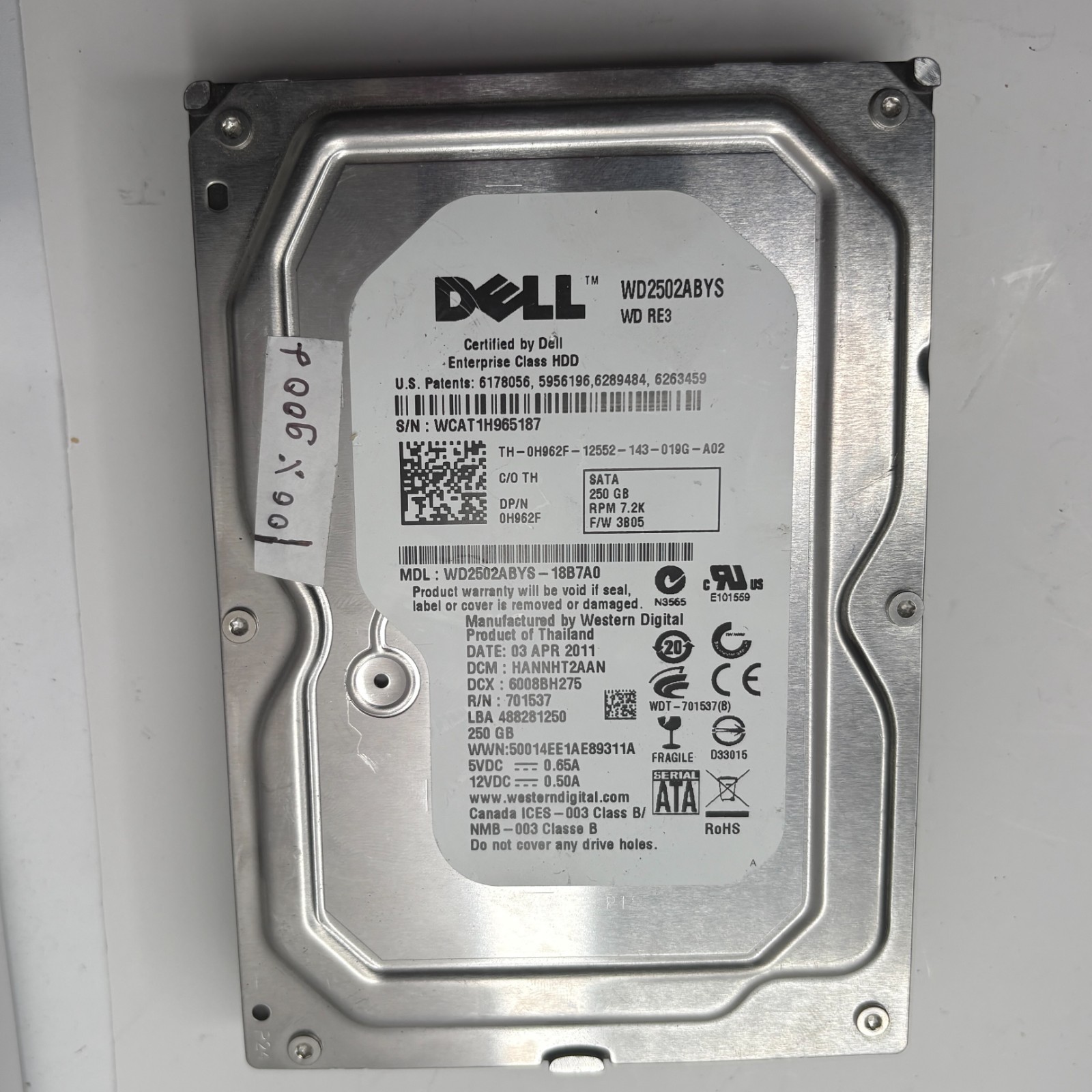 Genuine Dell Enterprise Class HDD SATA 250GB WD WD2502ABYS Server 100% Health