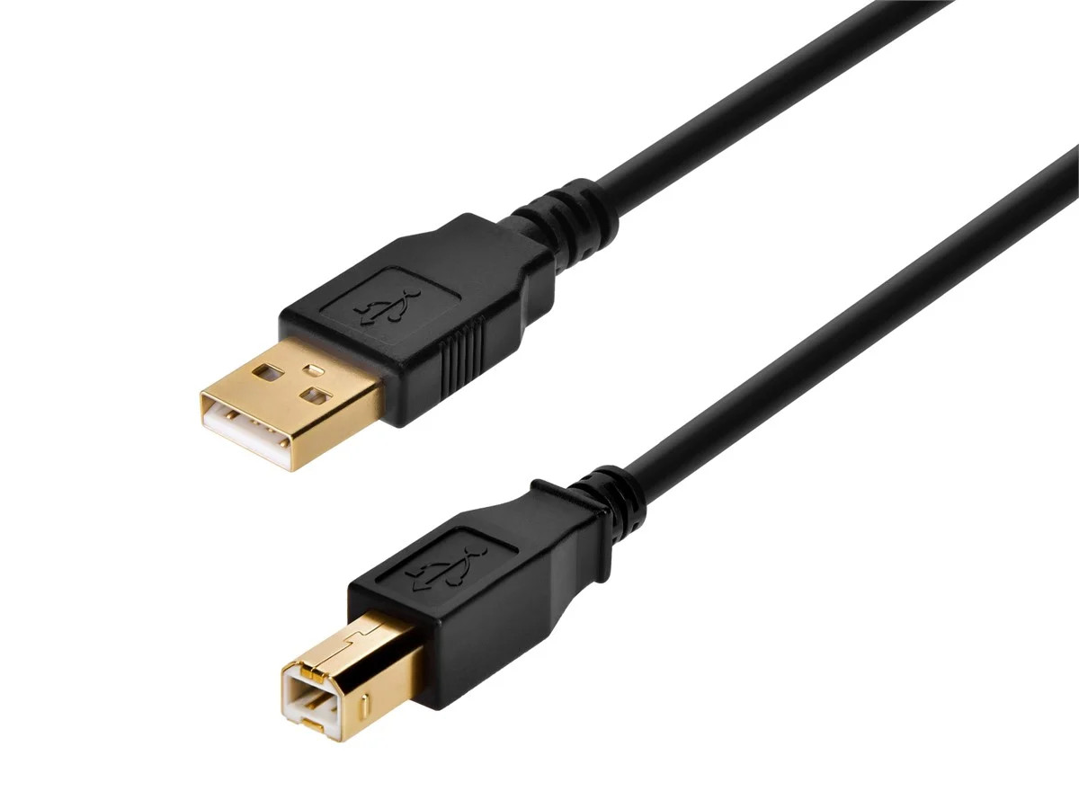 Monoprice USB Type-A to USB Type-B 2.0 Cable, 28/24AWG, Gold Plated, Black, 15ft