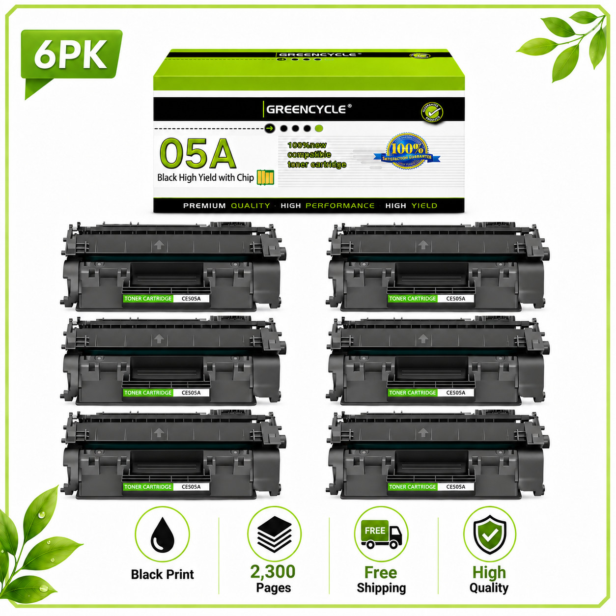 6PK CE505A 05A Black Mono Toner for HP P2035 P2055 P2035n P2055dn P2055x P2030