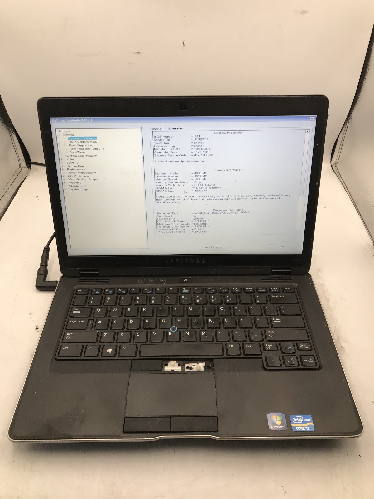 DELL LATITUDE 6430U - BOOTS TO BIOS - INTEL I5 3437U - NO RAM - READ DESC - BB