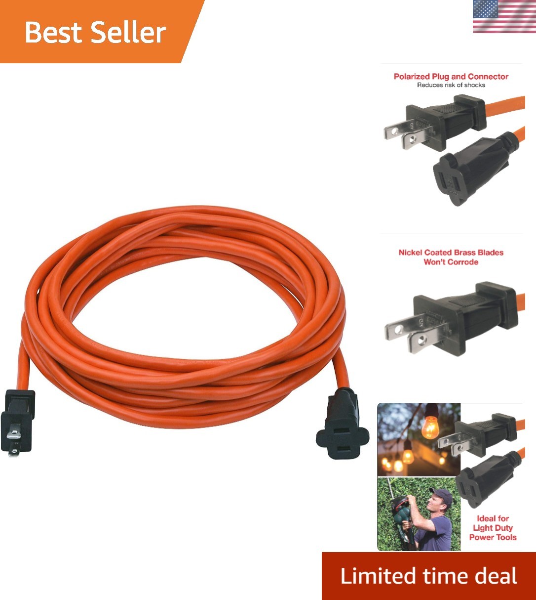 Durable 16 Gauge 25 ft 3-Prong Polarized Extension Cord - Safe & Water-Resistant