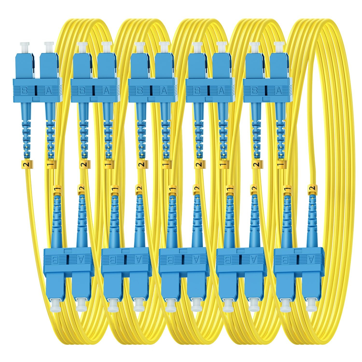 5 PCS OS2 SC To SC Single Mode Fiber Patch Cable 1G/10G 9/125um 2m/6ft