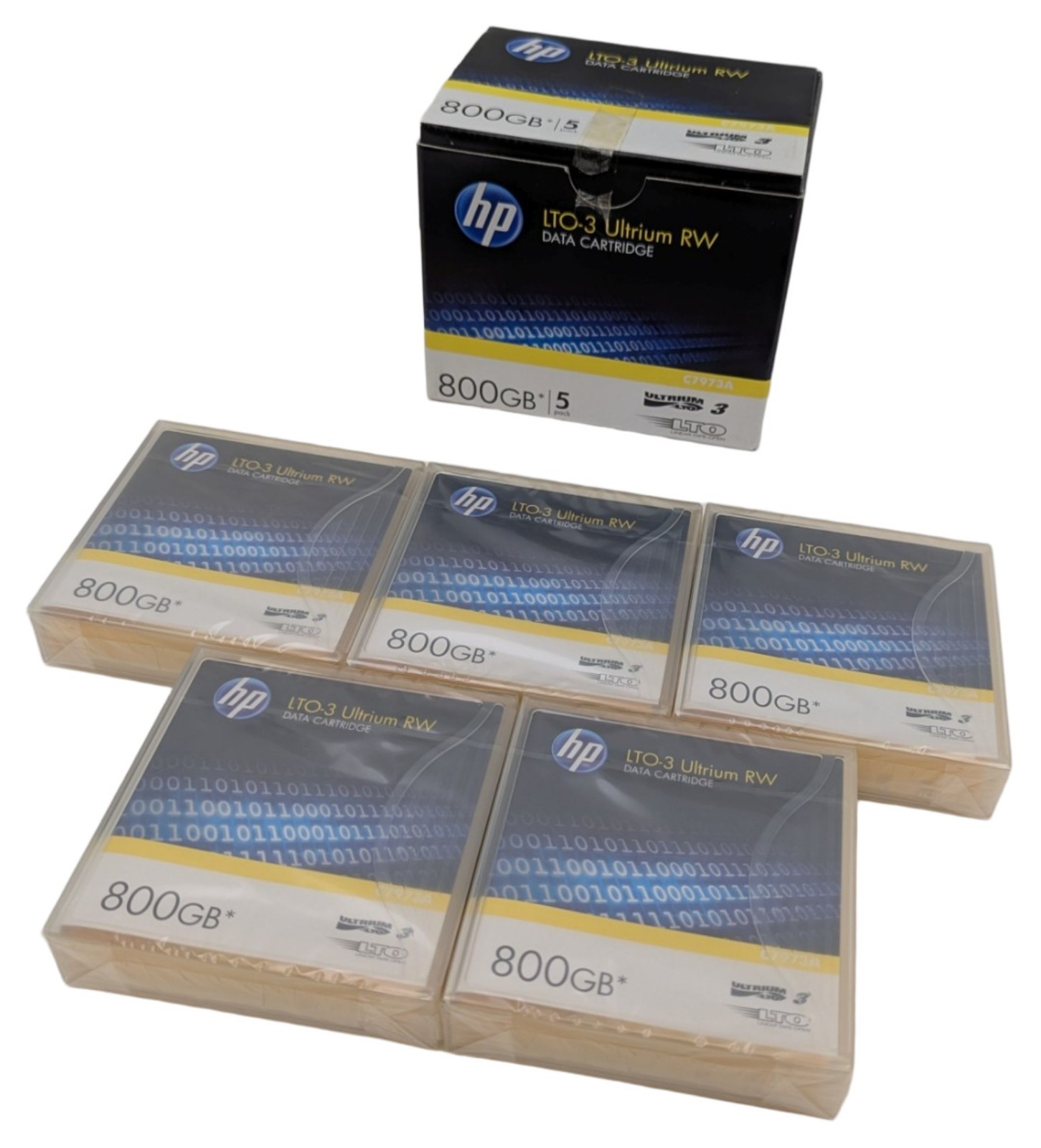 Lot of 5 HP LTO-3 Ultrium RW Data Cartridge 800GB C7973A Tape Media Pack