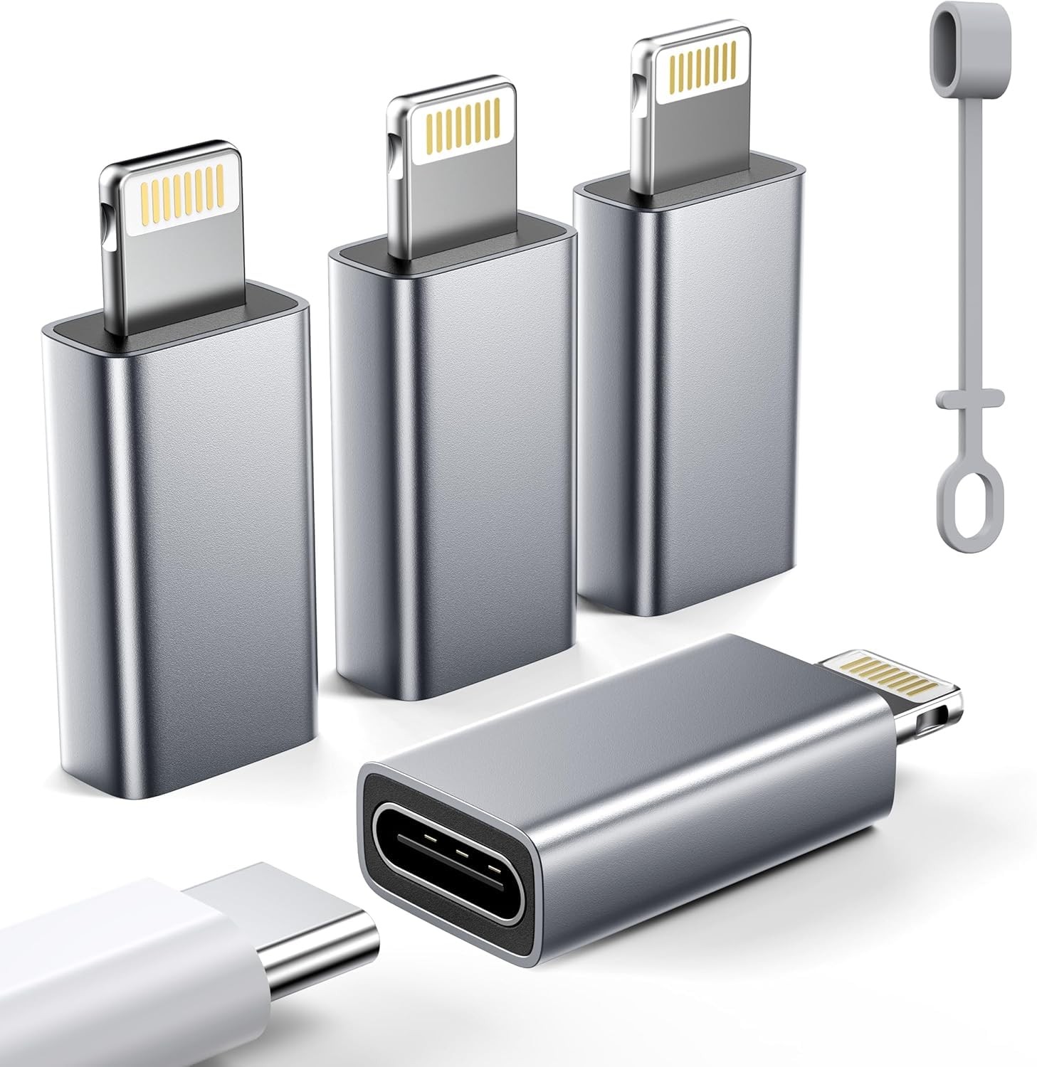 YFMaiQi MFi Certified USB C to Lightning Adapter 4 Pack,27W Fast Iron Gray