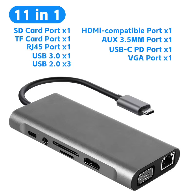 USB-C 11-in-1 Docking Station Hub 4K HDMI USB 3.1 Adapter Splitter New