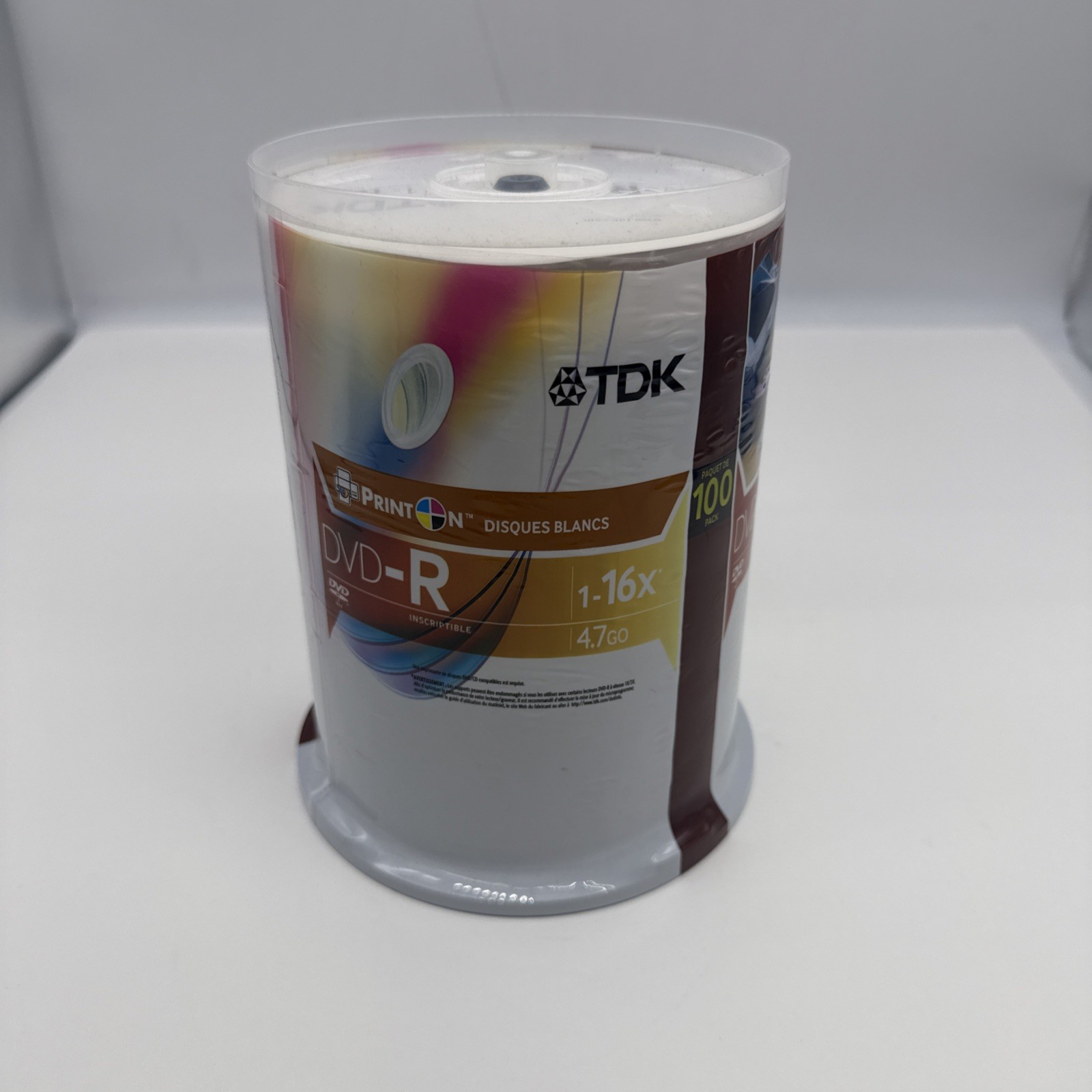 New TDK DVD-R 100 Pack Recordable Blank Disc Spindle 16X Speed 4.7 GB Data Each