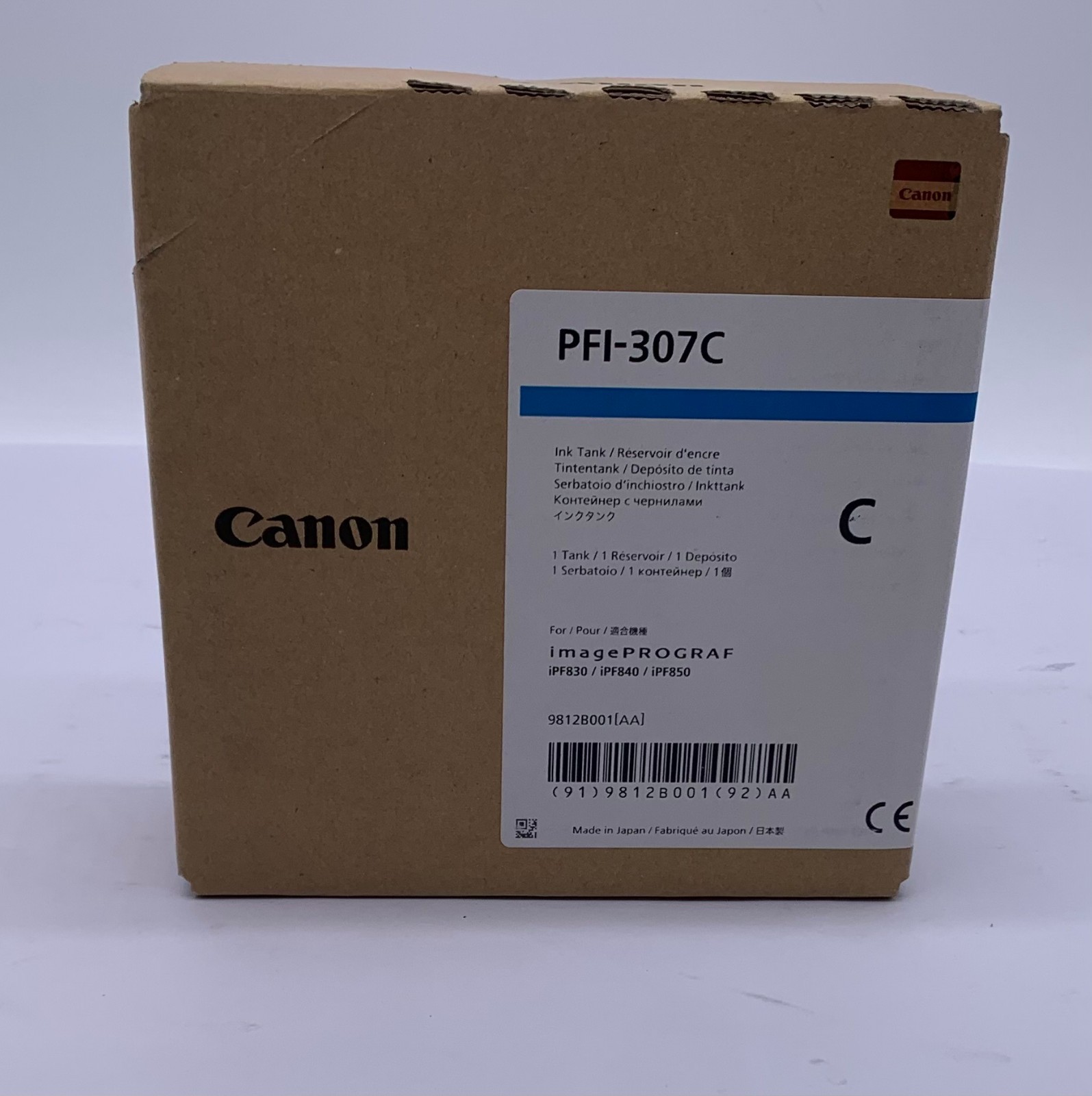 Genuine Canon PFI-307C 9812B001 Cyan 330ml Ink Cartridge, OEM, (12/2023)