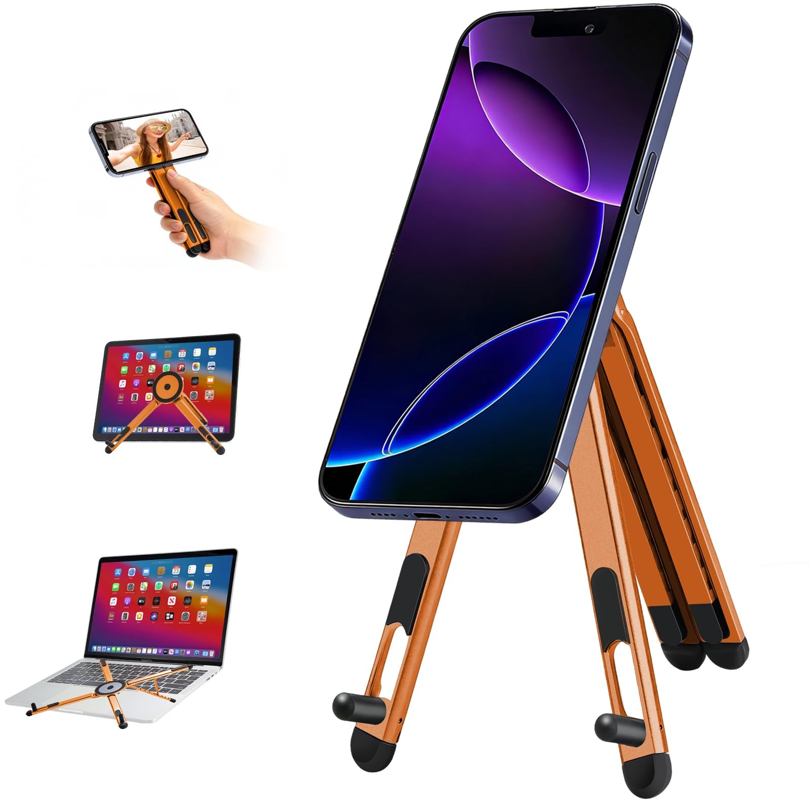 3-in-1 Portable Laptop Stand with Magnetic Phone Holder, Orange