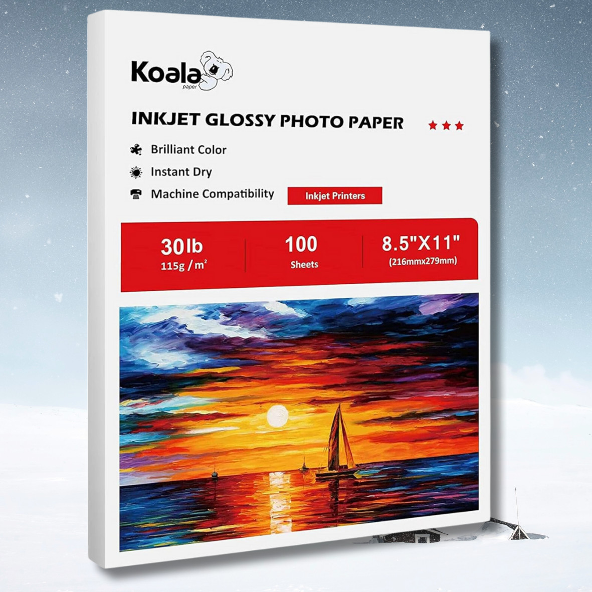 100 Sheet Koala Thin Photo Paper 8.5x11 Glossy 30lb 115g Inkjet Printer Chip Bag
