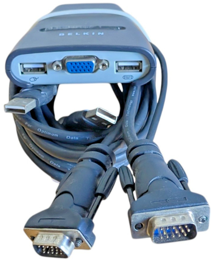 Belkin F1DK102U 2-Port USB KVM Switch w Built-In 8ft Cables PC Mac