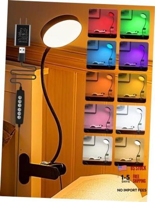 Clip on Light,10 RGB Colors+10 Brightness Small Desk Lamp with Clamp Black