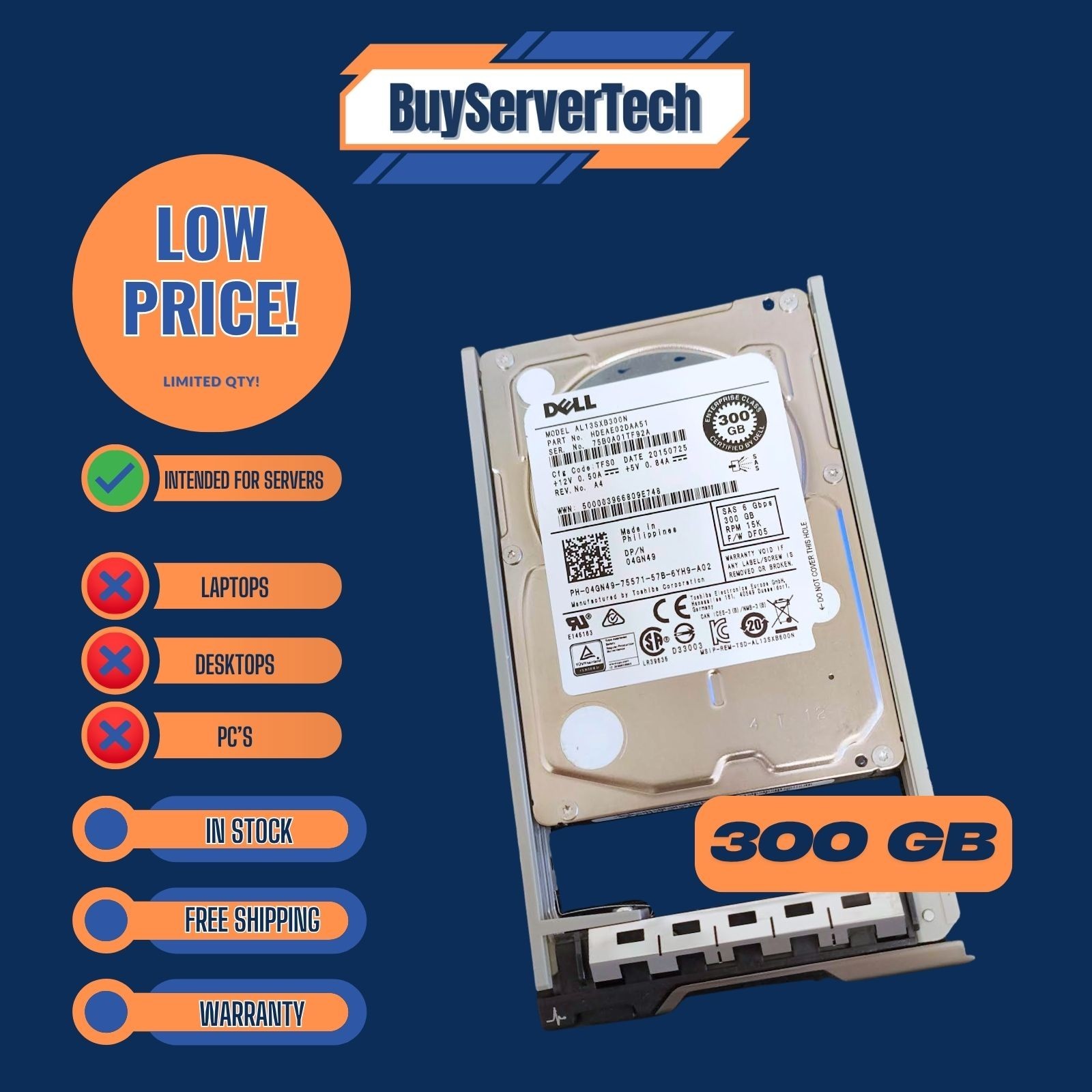 Dell 4GN49 AL13SXB300N 300GB SAS 2.5 Hard Drive