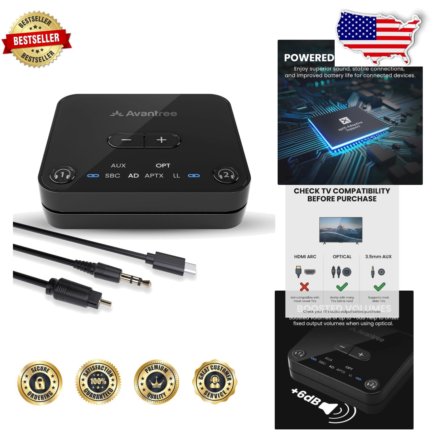 High-Quality Audikast 3 Transmitter: AptX-Adaptive, Optical/Aux, 2 Headphones