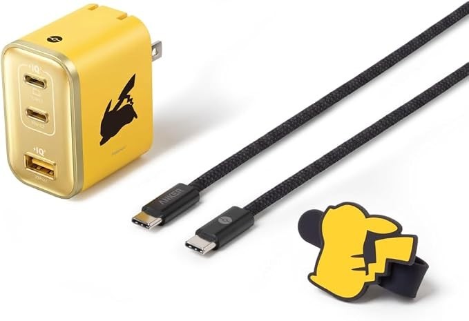 Anker USB Rapid Charger Pikachu Model (3 Ports) with USB-C & USB-C Cable  70W
