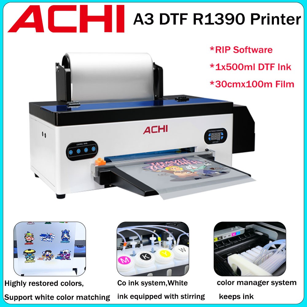 ACHI A3 DTF 1390 Epson head Printer Direct to Trasnfer Film T-shirt Printing