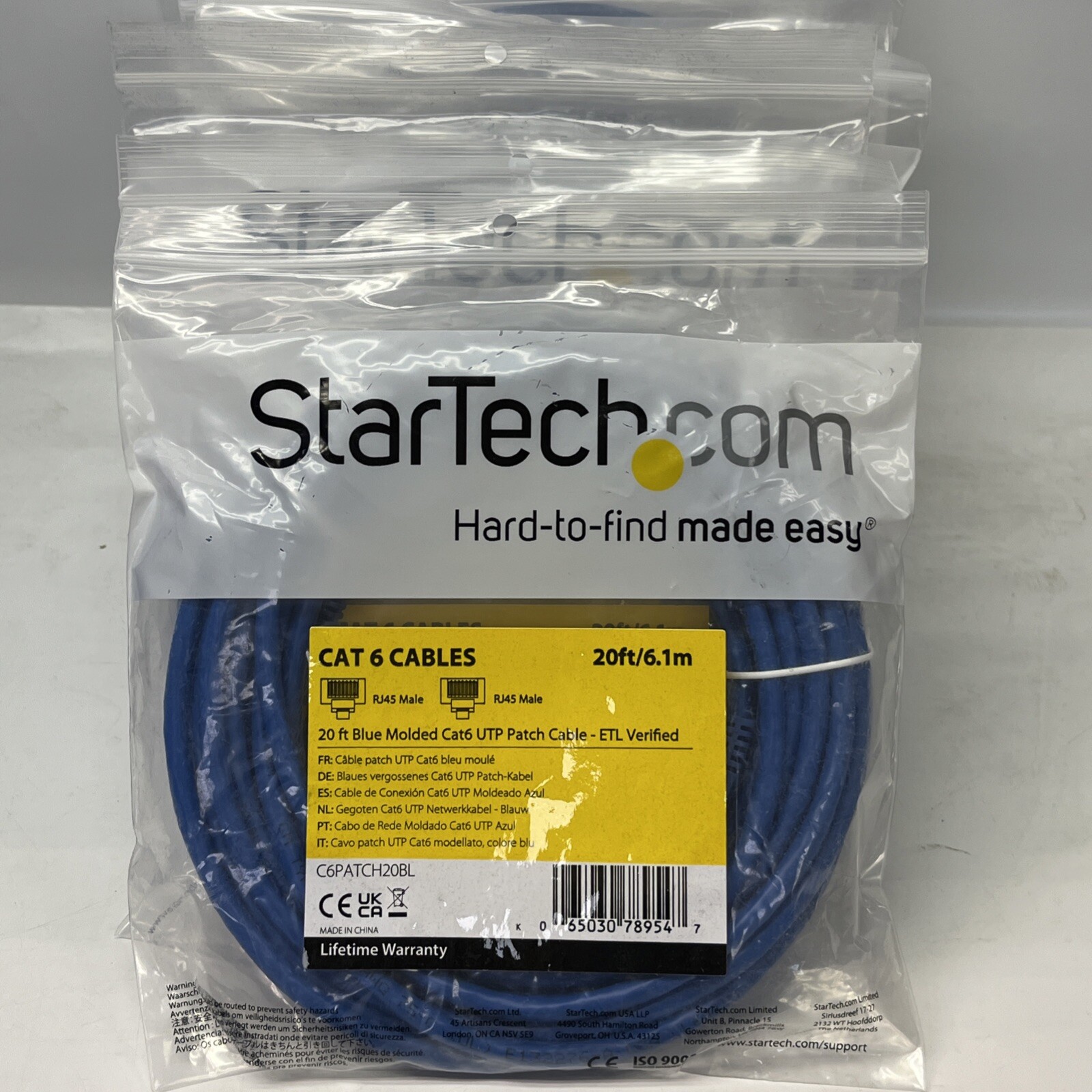 9ct StarTech C6PATCH20BL 20ft Blue Cat6 Cable Snagless RJ45 | Lot of 9 | New