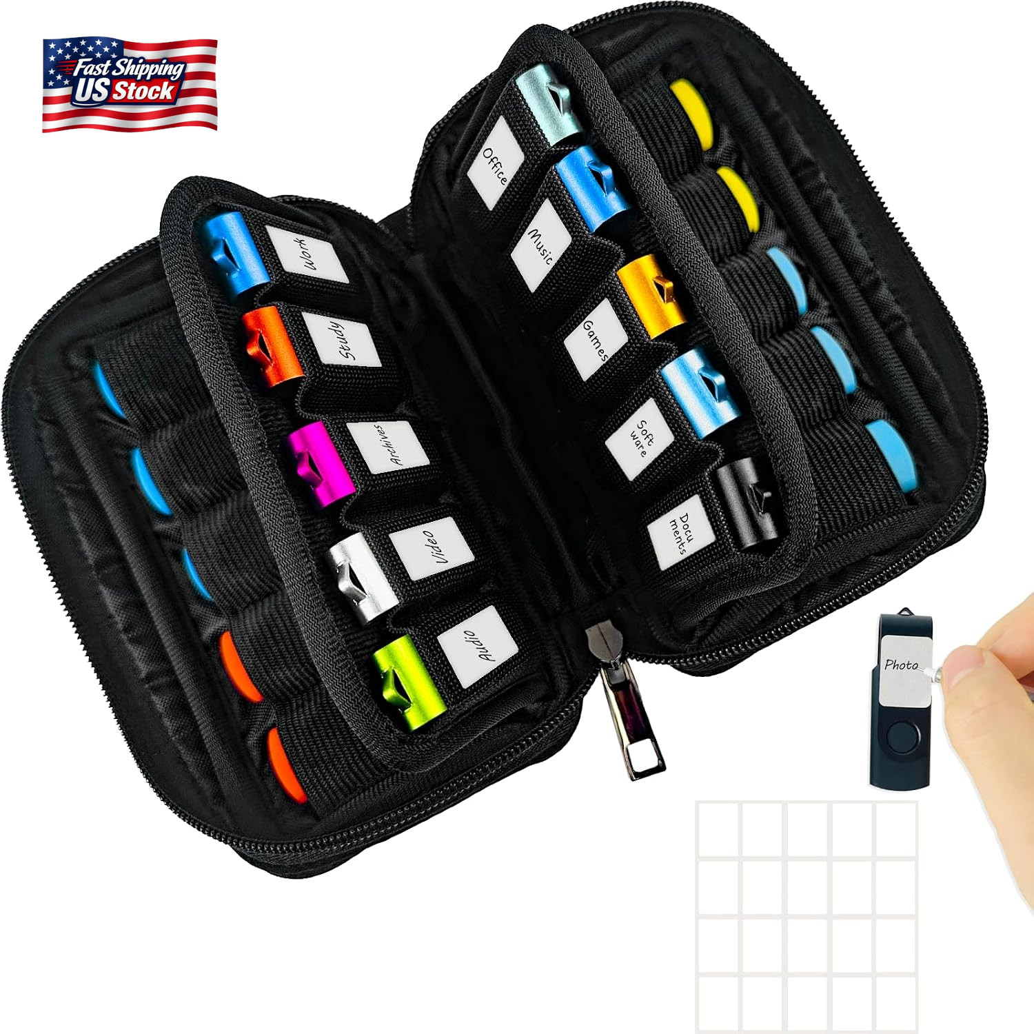Flash Drive Case 20 Slots Storage Case JBOS USB Holder Storage Bag for Flash Dri
