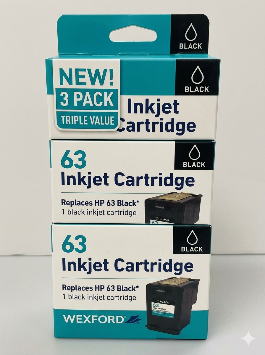 3 X Wexford-Black Ink 63 Inkjet Cartridge For HP -Sealed