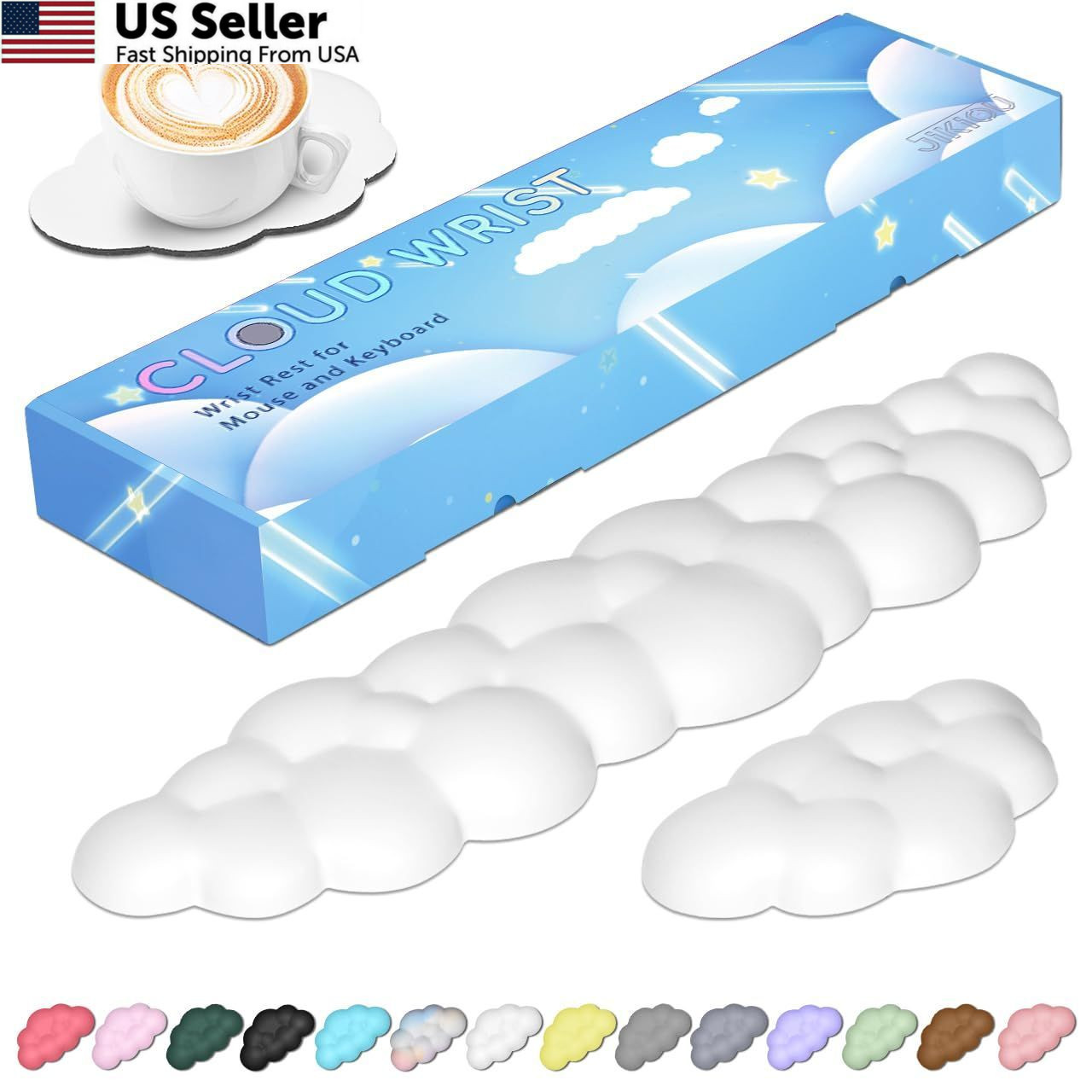 JIKIOU Upgrade Leather Cloud Keyboard Wrist Rest, 16.9x4.3x0.82in, 01white