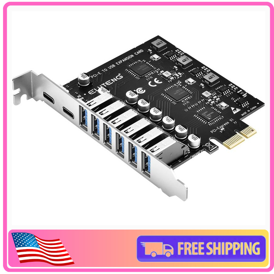 PELUTENG PCIe USB 3.2 Card 8 Port 6 USB-A 2 USB-C w/ Power Module, Superspeed