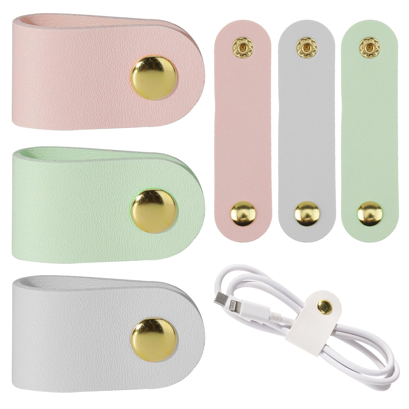 6pcs Leather Cord Organizer Reusable Cable Straps PU Leather Cable Organizer ...