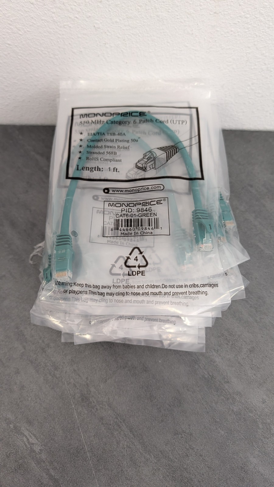 Lot of 14 SEALED 1ft Green(9846) MonoPrice FLEXboot Cat 6 Ethernet Patch Cables