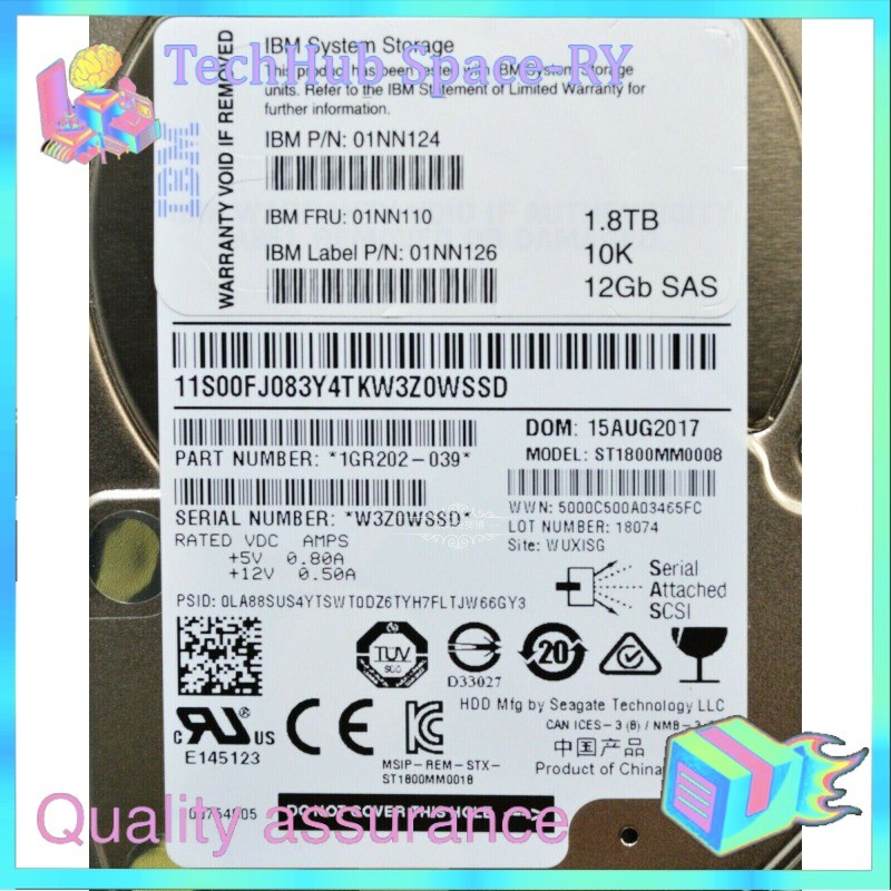 IBM 01NN110 01NN124 AHF4 1.8TB 10K 12Gb SAS 2.5 HDD STORWIZE 2076 V7000 00FJ083