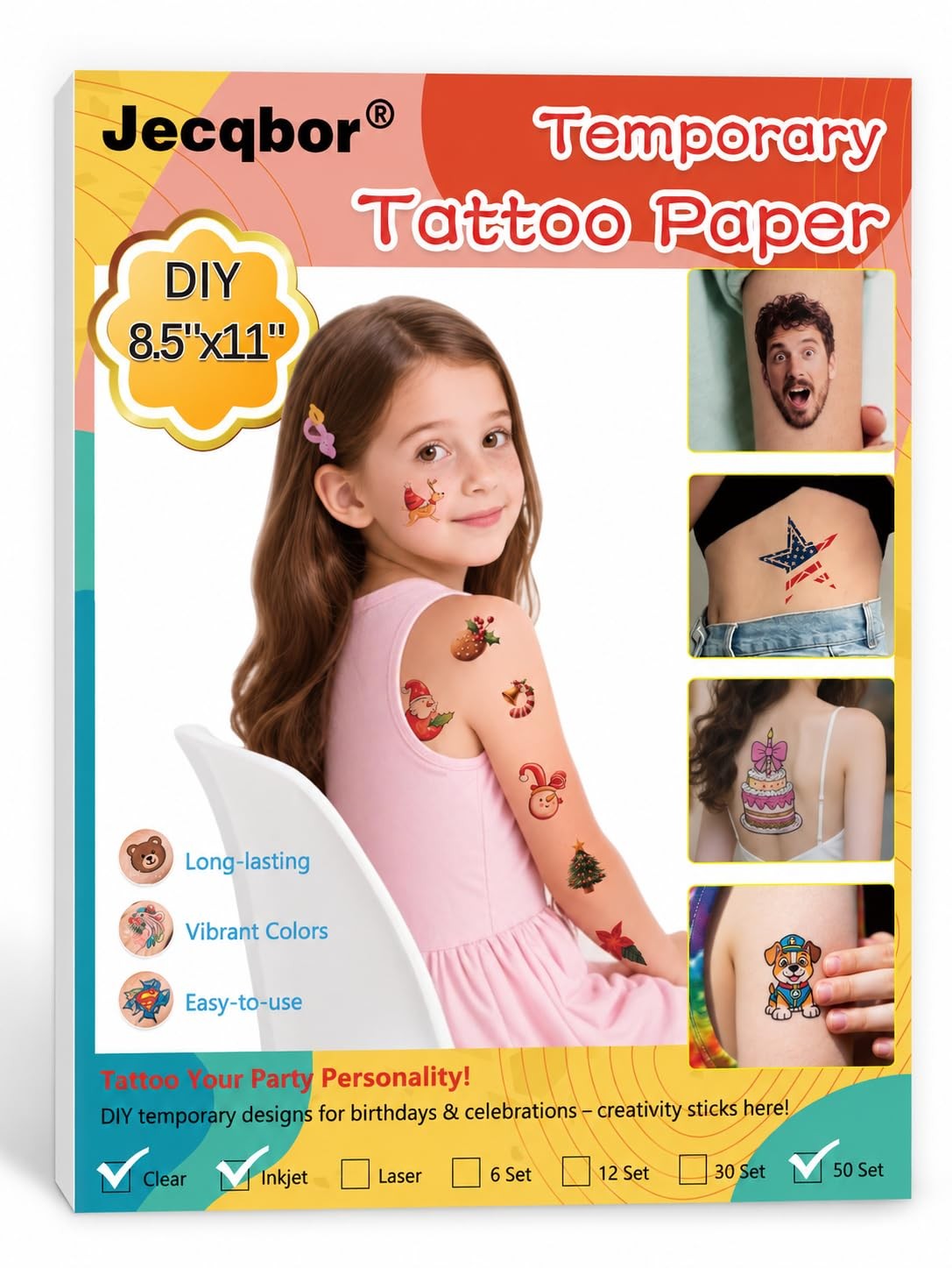 Printable Temporary Tattoo Paper for Inkjet Printers, 50 Sets 8.5"x11"