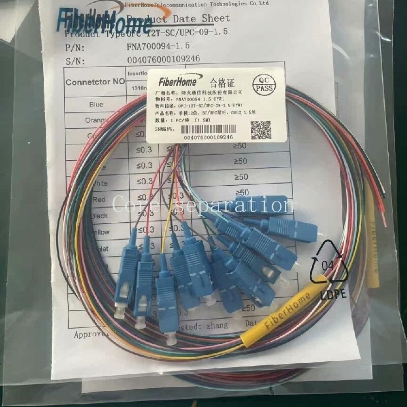 FiberHome SC UPC SingleMode Fiber Optic Pigtail 12 Strand Bundle Fiber 1.5m