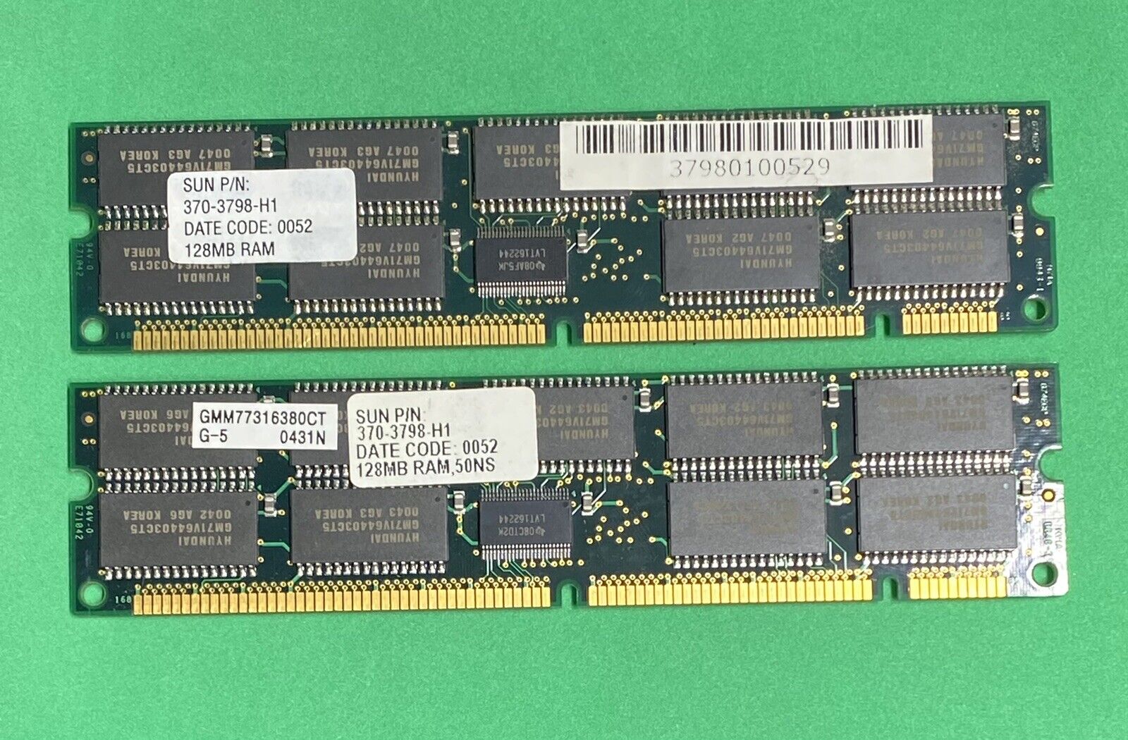 Sun X7038A 256MB Memory Kit (2x 370-3798 128MB 3.3V ECC 50ns DIMMs) TESTED / SUN