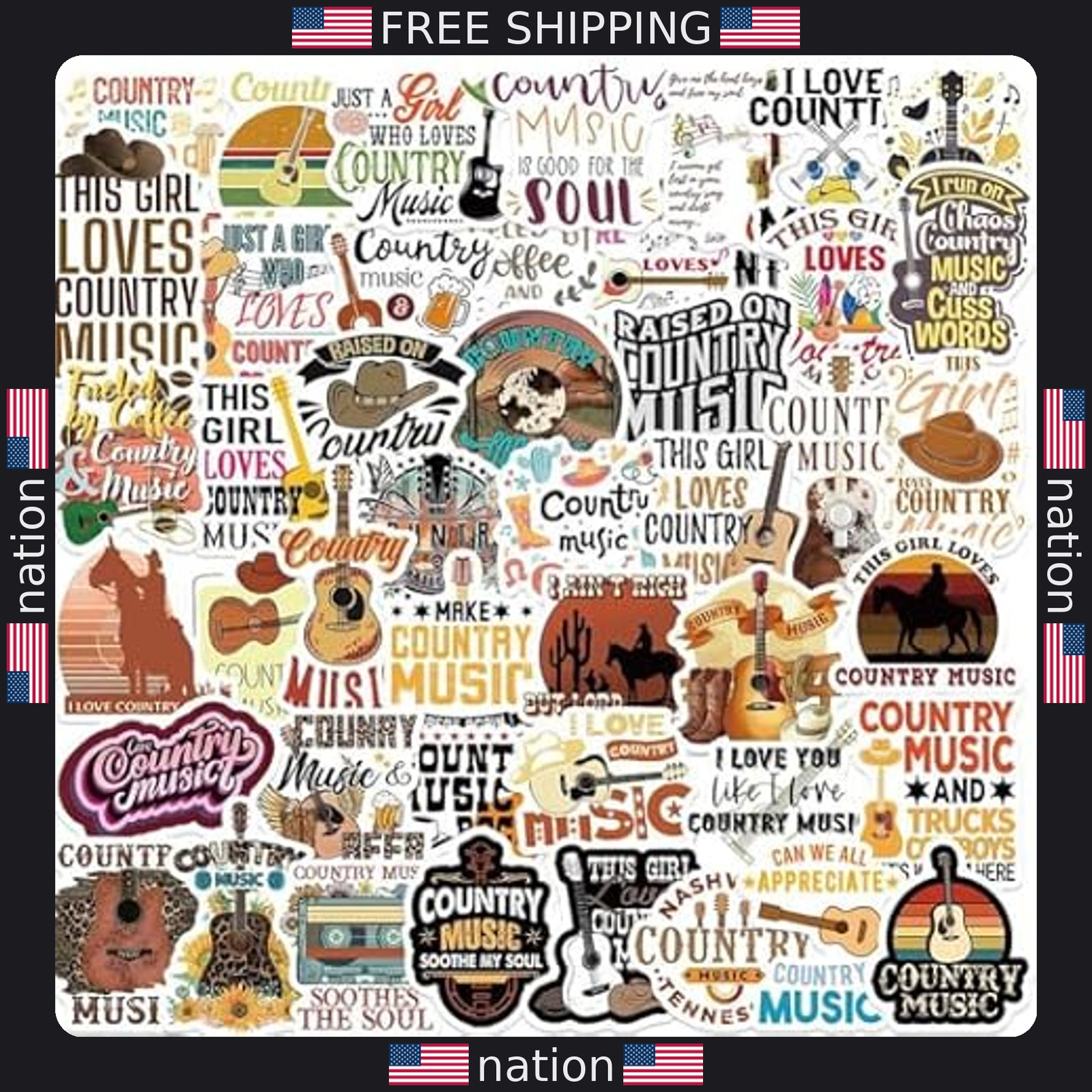 50 Pcs Waterproof Country Music Vinyl Stickers for Laptop, Water Bottles & More